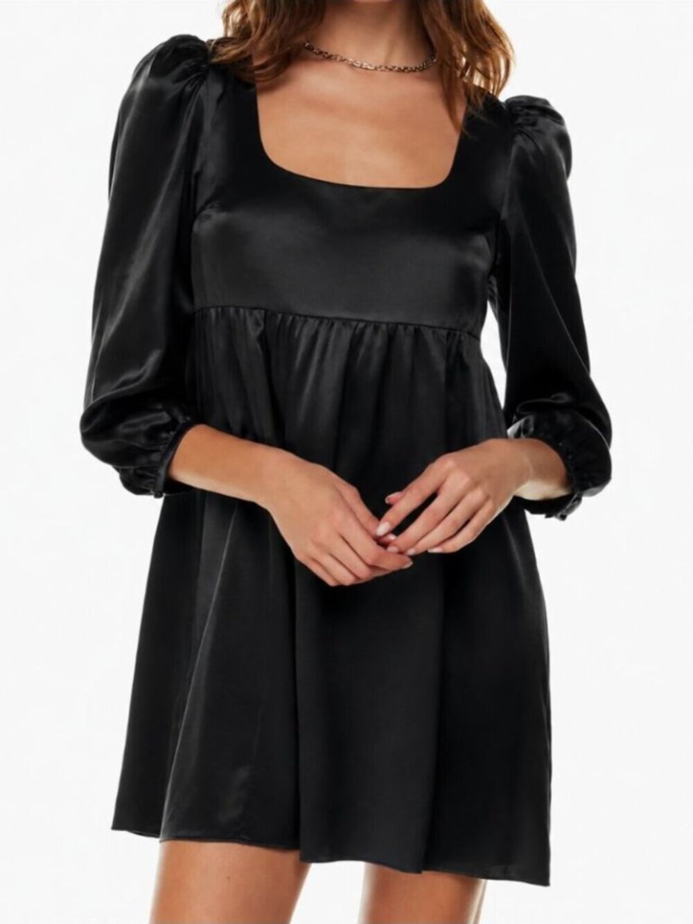 Aritzia Sunday Best 100% Silk Cursive Dress Babydoll Puff Sleeve Black Sz Small